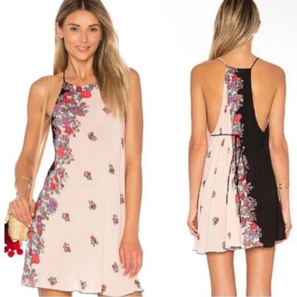 Intimately Free People Floral Swing Mini Slip Dress XS Pink/Black